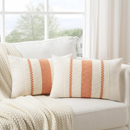 Set of 1 Boho Coral Lumbar Decorative Throw Pillow Cover 12x20 Inch for Couch Bed Sofa Chair, Modern Organic Farmhouse Home Decor, Soft Cotton Cute Accent Rectangle Cushion Case