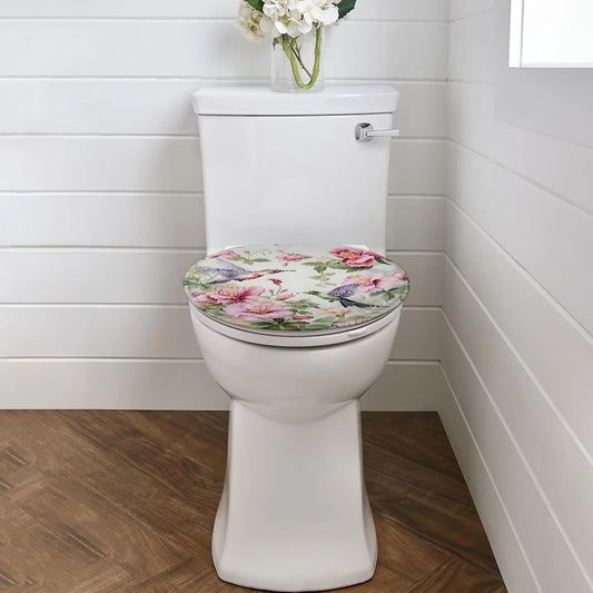 Green Hummingbird Toilet Bowl Cover Seat Pink Flower Toilet Seat Cover Toilet Seat Covers for Bathroom Toilet Seat Cover Elongated Adjusts to Shape of Toilet Lid Toilet Cover