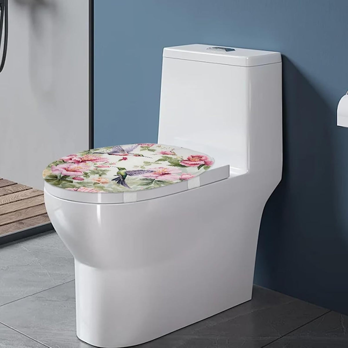 Green Hummingbird Toilet Bowl Cover Seat Pink Flower Toilet Seat Cover Toilet Seat Covers for Bathroom Toilet Seat Cover Elongated Adjusts to Shape of Toilet Lid Toilet Cover