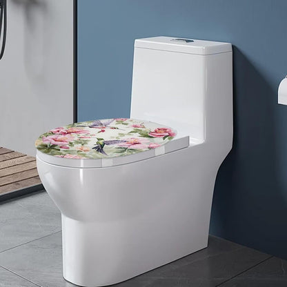 Green Hummingbird Toilet Bowl Cover Seat Pink Flower Toilet Seat Cover Toilet Seat Covers for Bathroom Toilet Seat Cover Elongated Adjusts to Shape of Toilet Lid Toilet Cover