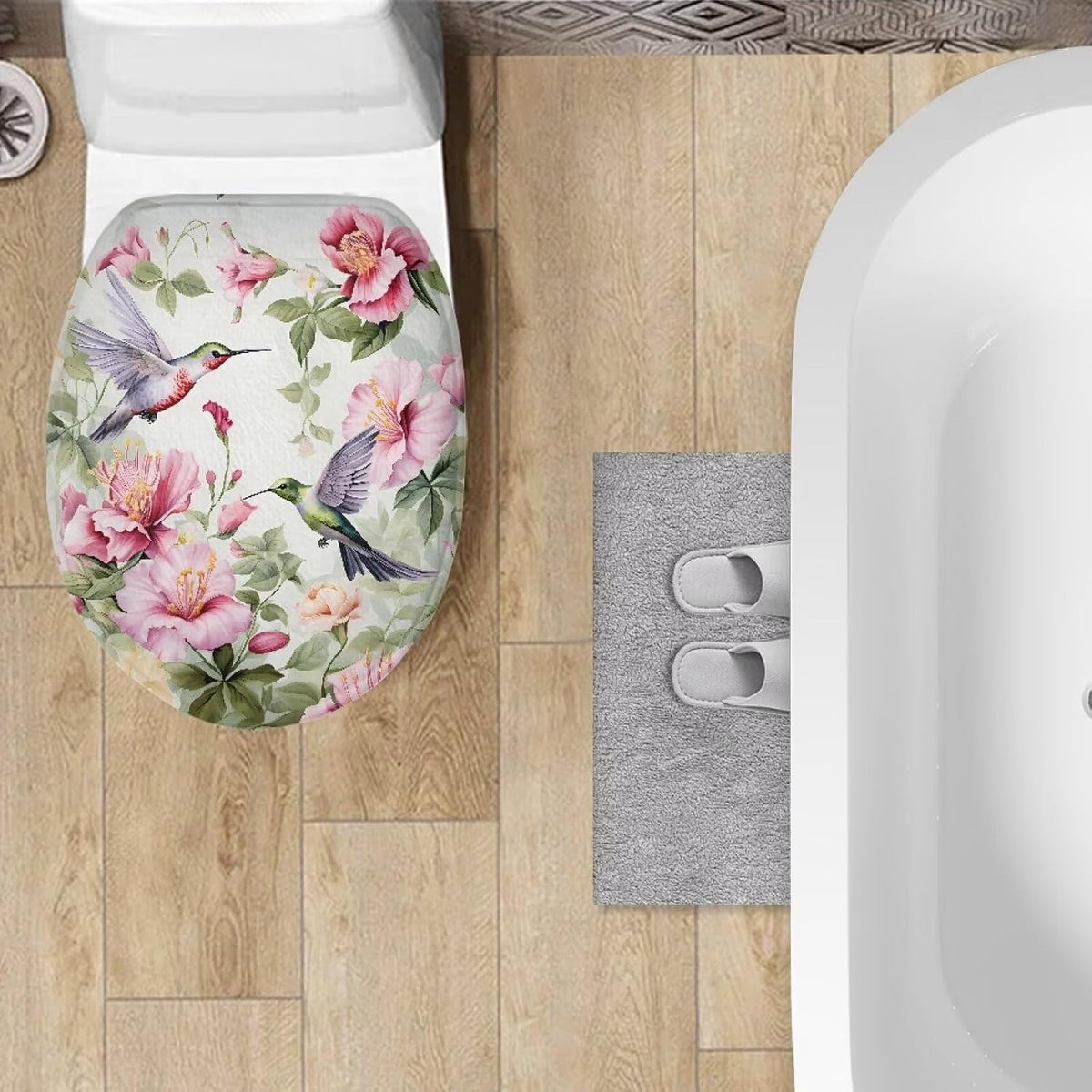 Green Hummingbird Toilet Bowl Cover Seat Pink Flower Toilet Seat Cover Toilet Seat Covers for Bathroom Toilet Seat Cover Elongated Adjusts to Shape of Toilet Lid Toilet Cover