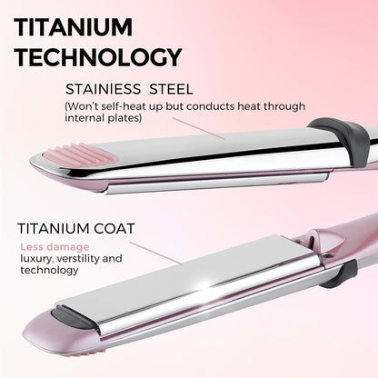 Professional 1.25 Inch Titanium Flat Iron, Straightener & Curler