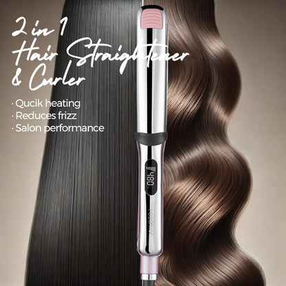 Professional 1.25 Inch Titanium Flat Iron, Straightener & Curler