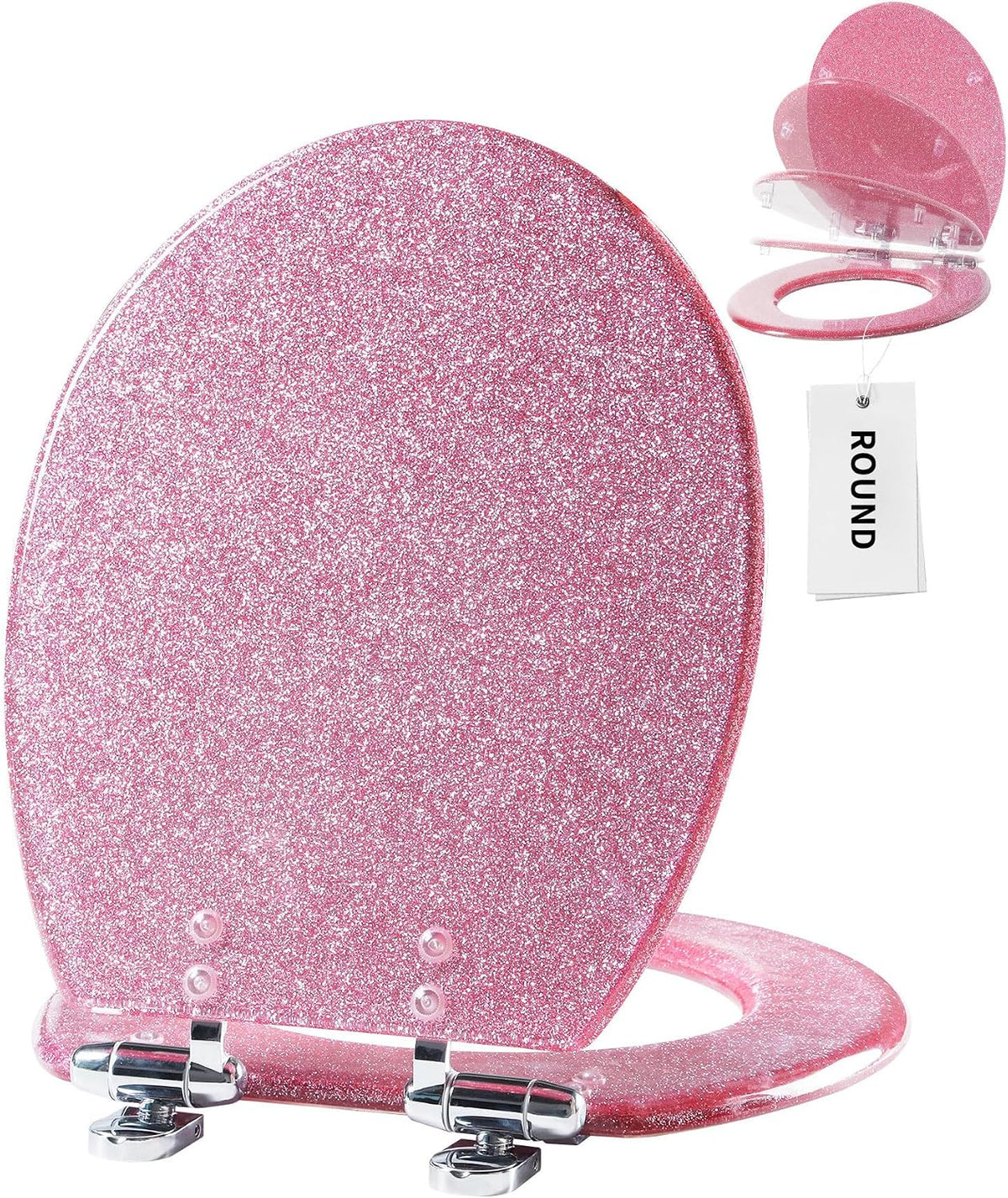 ROUND Resin Soft Close Toilet Seat Pink Glitter16.5"