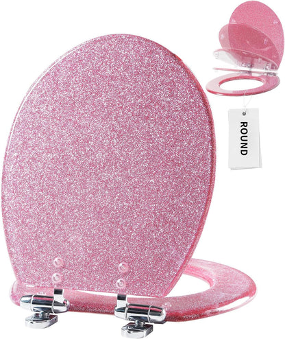 ROUND Resin Soft Close Toilet Seat Pink Glitter16.5"