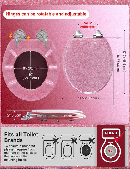 ROUND Resin Soft Close Toilet Seat Pink Glitter16.5"