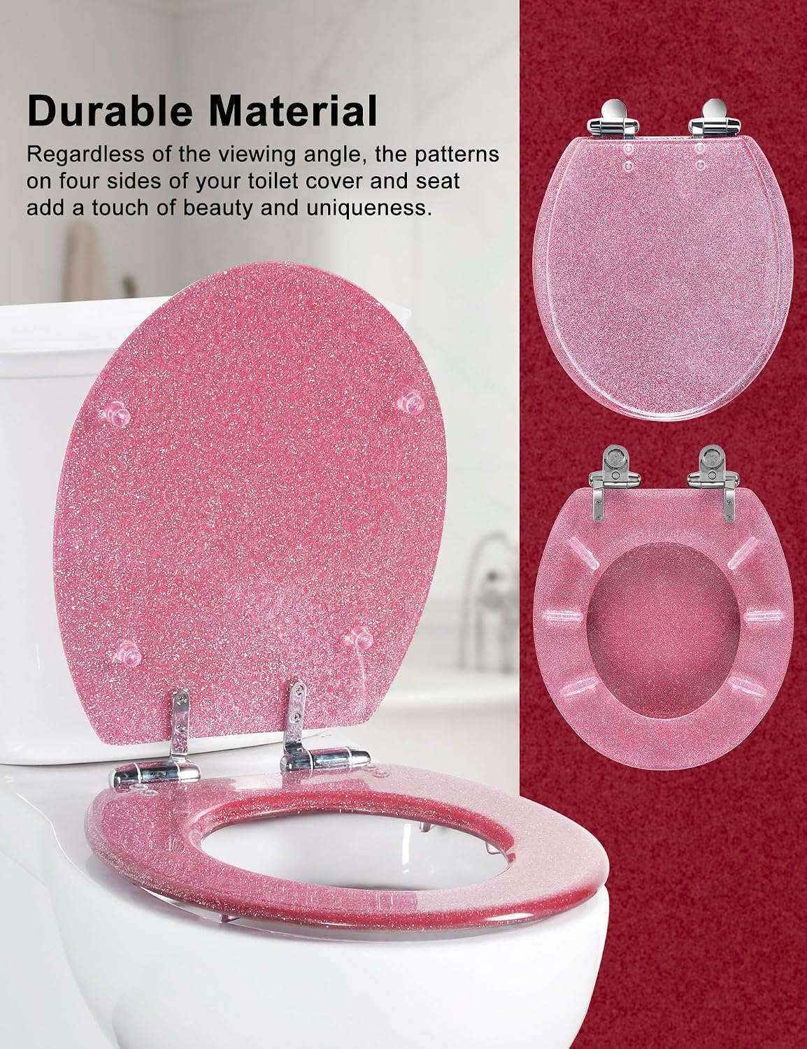 ROUND Resin Soft Close Toilet Seat Pink Glitter16.5"