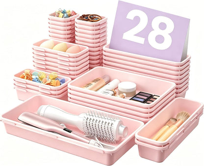 【Military Grade】 Drawer Organizer,【𝟱𝗦𝗶𝘇𝗲】Makeup organizer,【Holds 177 Items】Bathroom Organizers and Storage,Organization and Storage,Desk Drawer Organizer for Vanity【Pink】