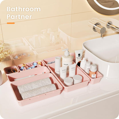 【Military Grade】 Drawer Organizer,【𝟱𝗦𝗶𝘇𝗲】Makeup organizer,【Holds 177 Items】Bathroom Organizers and Storage,Organization and Storage,Desk Drawer Organizer for Vanity【Pink】