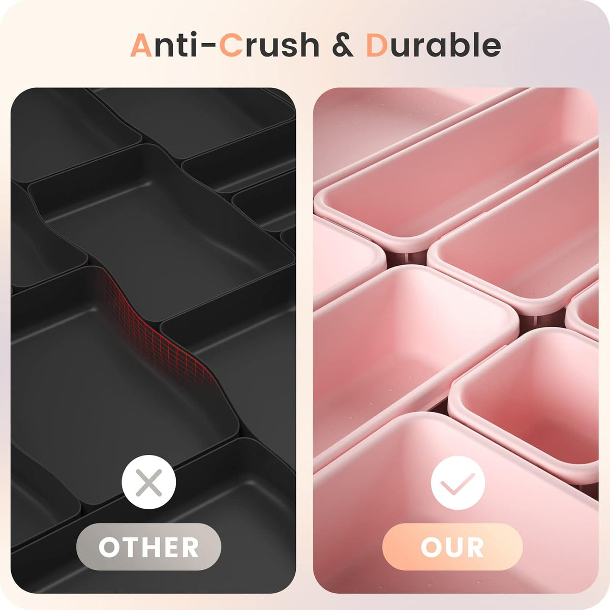 【Military Grade】 Drawer Organizer,【𝟱𝗦𝗶𝘇𝗲】Makeup organizer,【Holds 177 Items】Bathroom Organizers and Storage,Organization and Storage,Desk Drawer Organizer for Vanity【Pink】