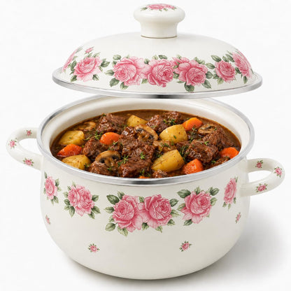 3.5 Quart Enamel Stock Pot with Lid, Floral Cooking Pot