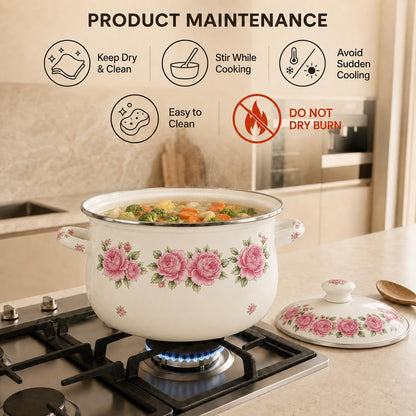 3.5 Quart Enamel Stock Pot with Lid, Floral Cooking Pot