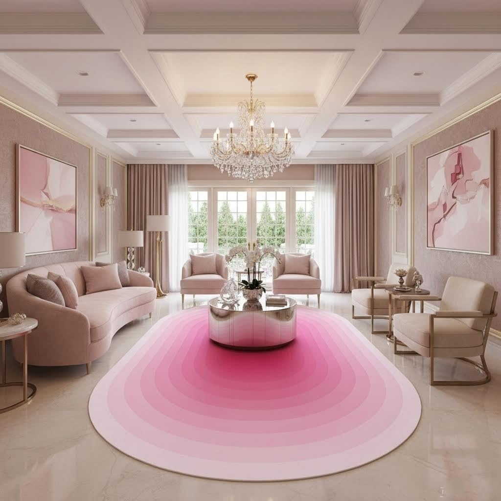 Abstract Geometric Aesthetic Art Deco Indoor Area Rug 4x6 for Living Room Bedroom Dining Room Modern Minimalist Pink Ombre Tonal Home Office Rugs Nursery Farmhouse Washable Non Shedding Soft Carpet