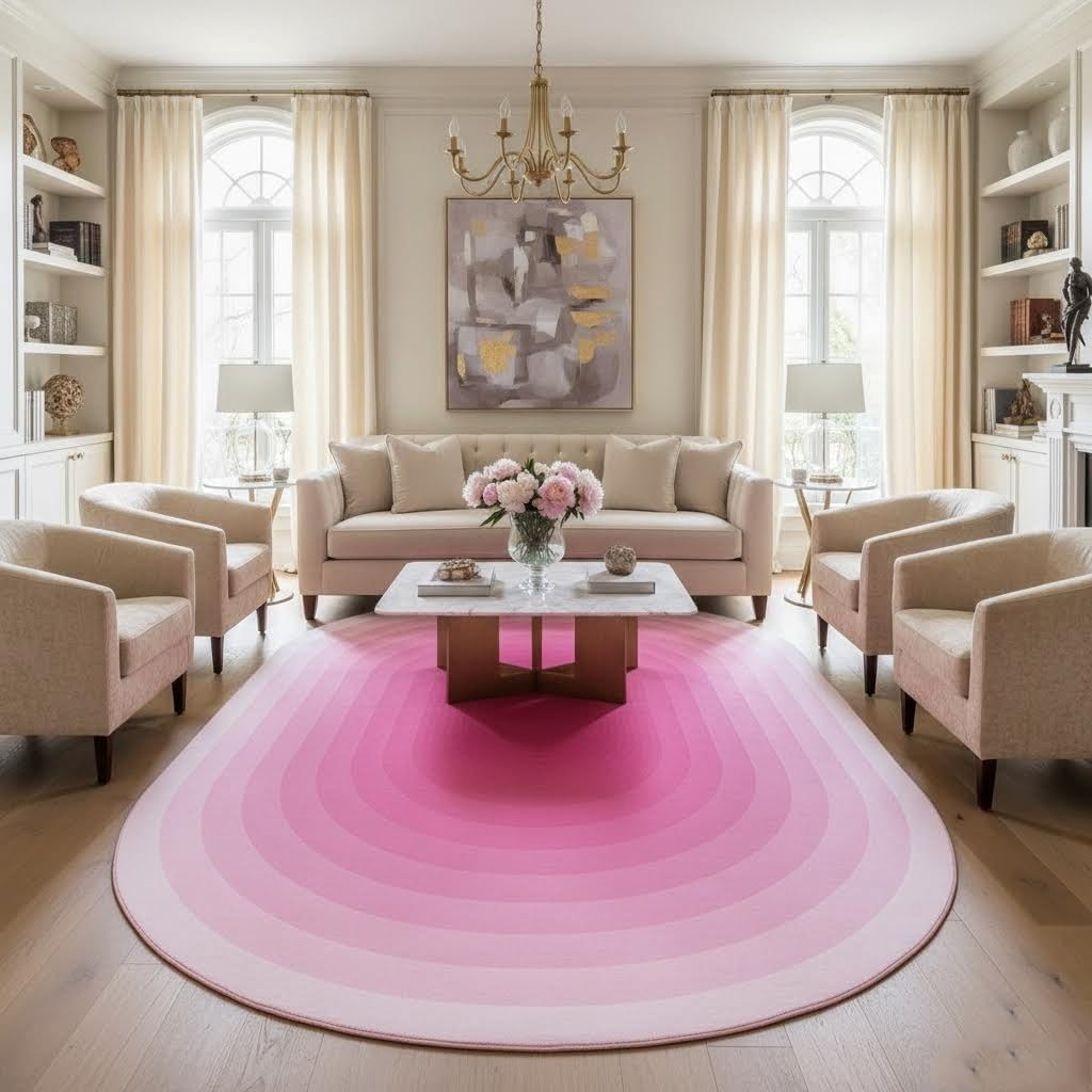Abstract Geometric Aesthetic Art Deco Indoor Area Rug 4x6 for Living Room Bedroom Dining Room Modern Minimalist Pink Ombre Tonal Home Office Rugs Nursery Farmhouse Washable Non Shedding Soft Carpet