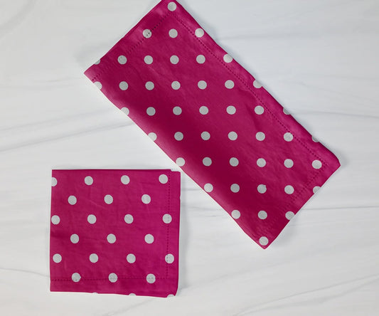 lovemyfabric Poly Cotton Small Dots Print 18"X18" Dinner Napkins for Dinner, Buffet Tables (4, White on Fuchsia)
