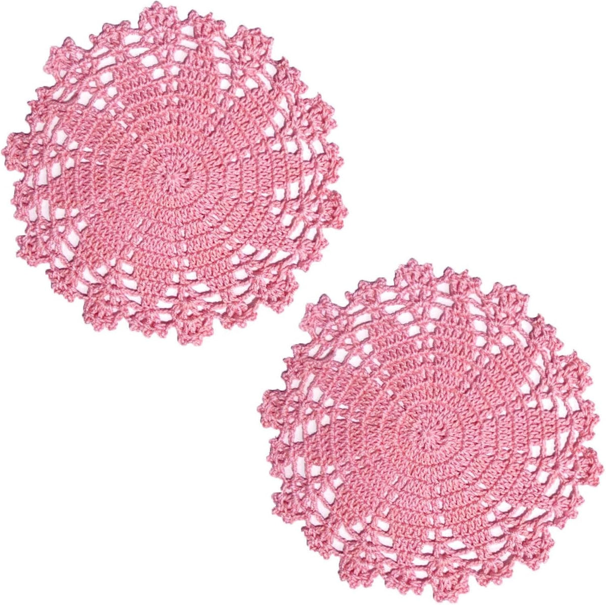 Anniversary Mother's Day 2 PCS 6" to 7.8" Lace Doilies Handmade Round Crochet Daisy Flower Coasters Table Placemats Vase Pads Mats (Pink)