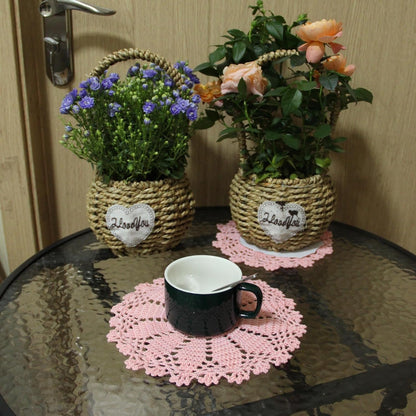 Anniversary Mother's Day 2 PCS 6" to 7.8" Lace Doilies Handmade Round Crochet Daisy Flower Coasters Table Placemats Vase Pads Mats (Pink)