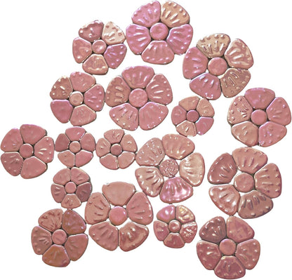1.1 LB Random Iridescent Flower Ceramic Mosaic Tiles for DIY Crafts,3 Size Flowers Mosaic Pieces for Artwork,Photo Frames,Cups,Flower Pots,Fish Tank,Vases,Make Stepping Stones (Pink)