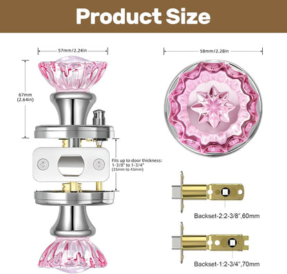 Pink Glass Door Knobs Interior with Lock, Crystal Door Knob