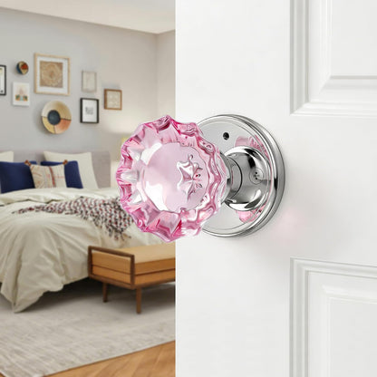 Pink Glass Door Knobs Interior with Lock, Crystal Door Knob