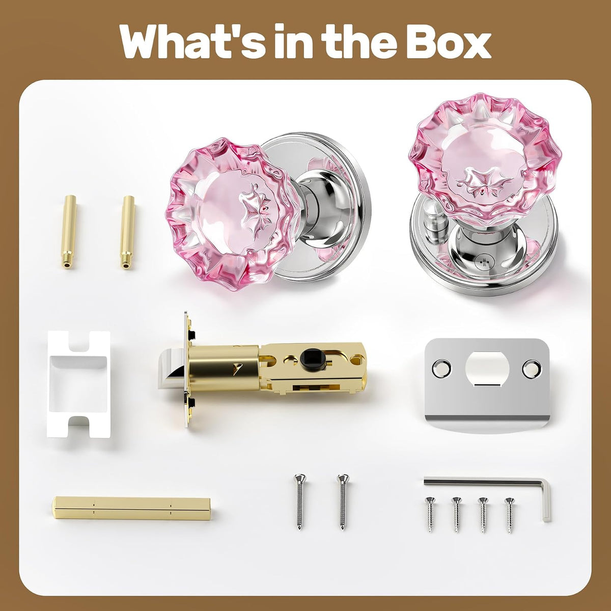 Pink Glass Door Knobs Interior with Lock, Crystal Door Knob