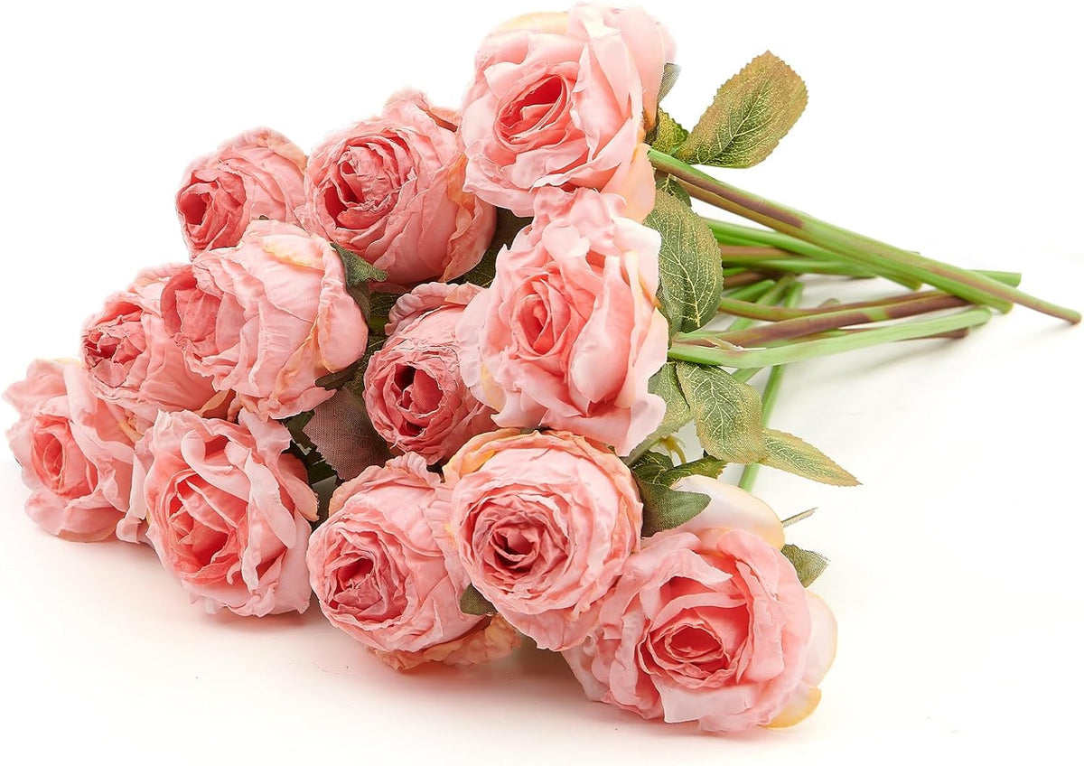 Artificial Rose Bouquets Flower 12pcs Silk Roses, Pink Flower