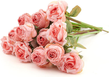 Artificial Rose Bouquets Flower 12pcs Silk Roses, Pink Flower