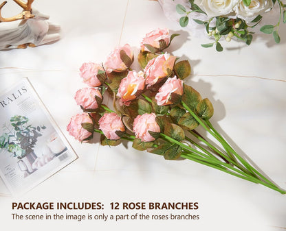 Artificial Rose Bouquets Flower 12pcs Silk Roses, Pink Flower