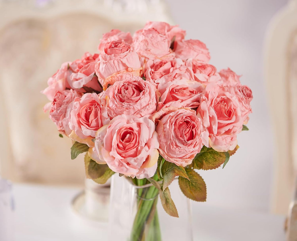 Artificial Rose Bouquets Flower 12pcs Silk Roses, Pink Flower