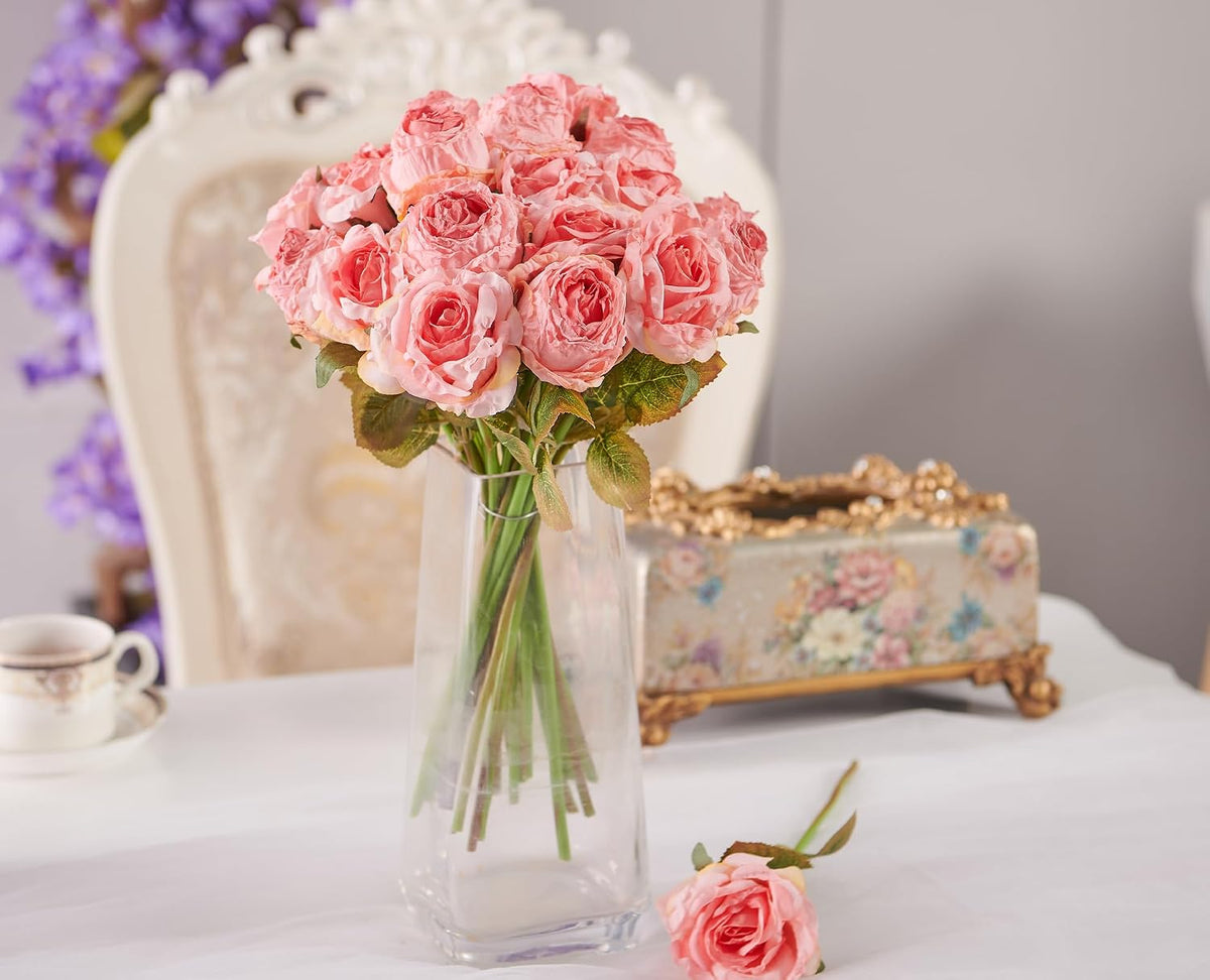 Artificial Rose Bouquets Flower 12pcs Silk Roses, Pink Flower