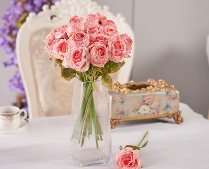 Artificial Rose Bouquets Flower 12pcs Silk Roses, Pink Flower