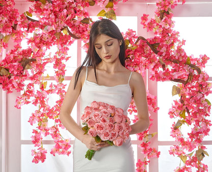 Artificial Rose Bouquets Flower 12pcs Silk Roses, Pink Flower