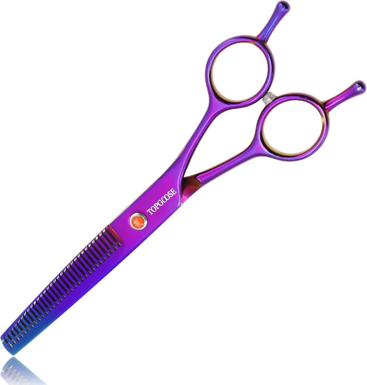 7.5" Dog Grooming Scissor - Professional Thinning Shear with 37 Teeth Japanese Stainless Steel Blender Scissors for Dogs, Cats and Other Pets (Thinning, Purple)