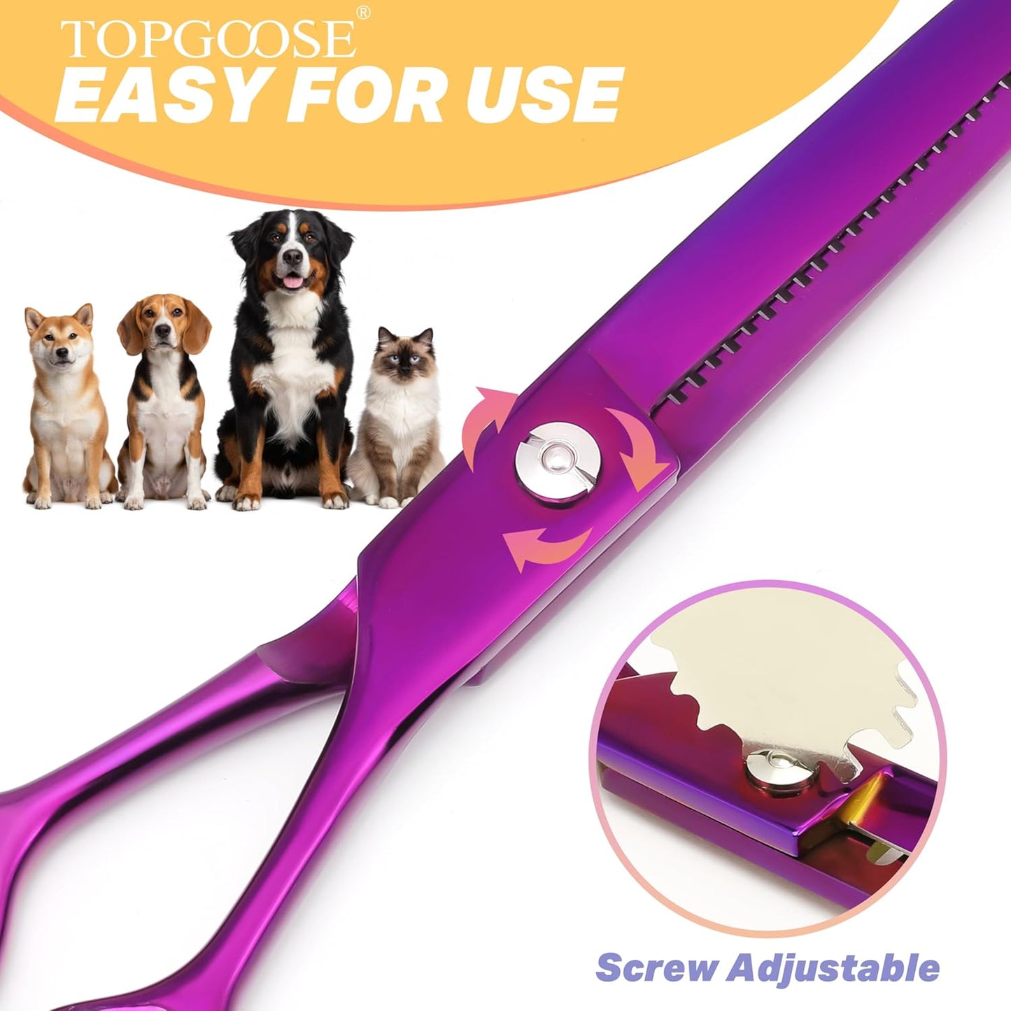 7.5" Dog Grooming Scissor - Professional Thinning Shear with 37 Teeth Japanese Stainless Steel Blender Scissors for Dogs, Cats and Other Pets (Thinning, Purple)