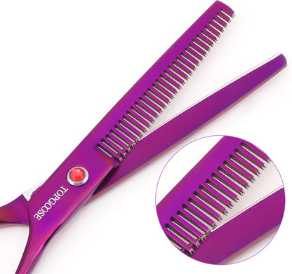 7.5" Dog Grooming Scissor - Professional Thinning Shear with 37 Teeth Japanese Stainless Steel Blender Scissors for Dogs, Cats and Other Pets (Thinning, Purple)