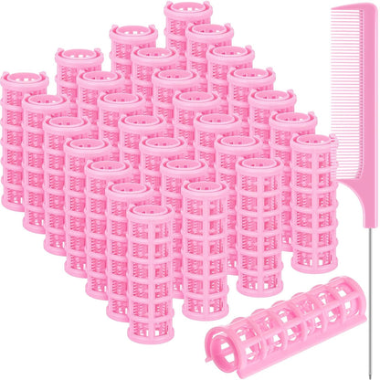 28 Pieces Hair Roller, 0.6 Inch/ 1.5 cm Small Size Plastic Hair Rollers with Steel Pintail Comb for Short Hair Long Hair Styling Tools (Pink)