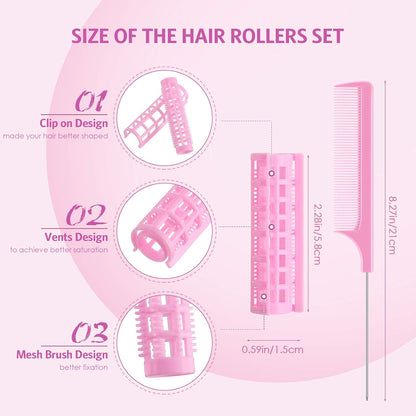 28 Pieces Hair Roller, 0.6 Inch/ 1.5 cm Small Size Plastic Hair Rollers with Steel Pintail Comb for Short Hair Long Hair Styling Tools (Pink)