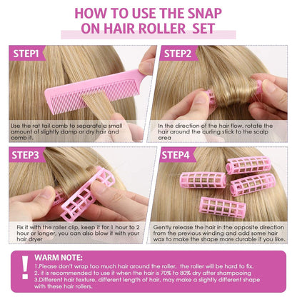 28 Pieces Hair Roller, 0.6 Inch/ 1.5 cm Small Size Plastic Hair Rollers with Steel Pintail Comb for Short Hair Long Hair Styling Tools (Pink)