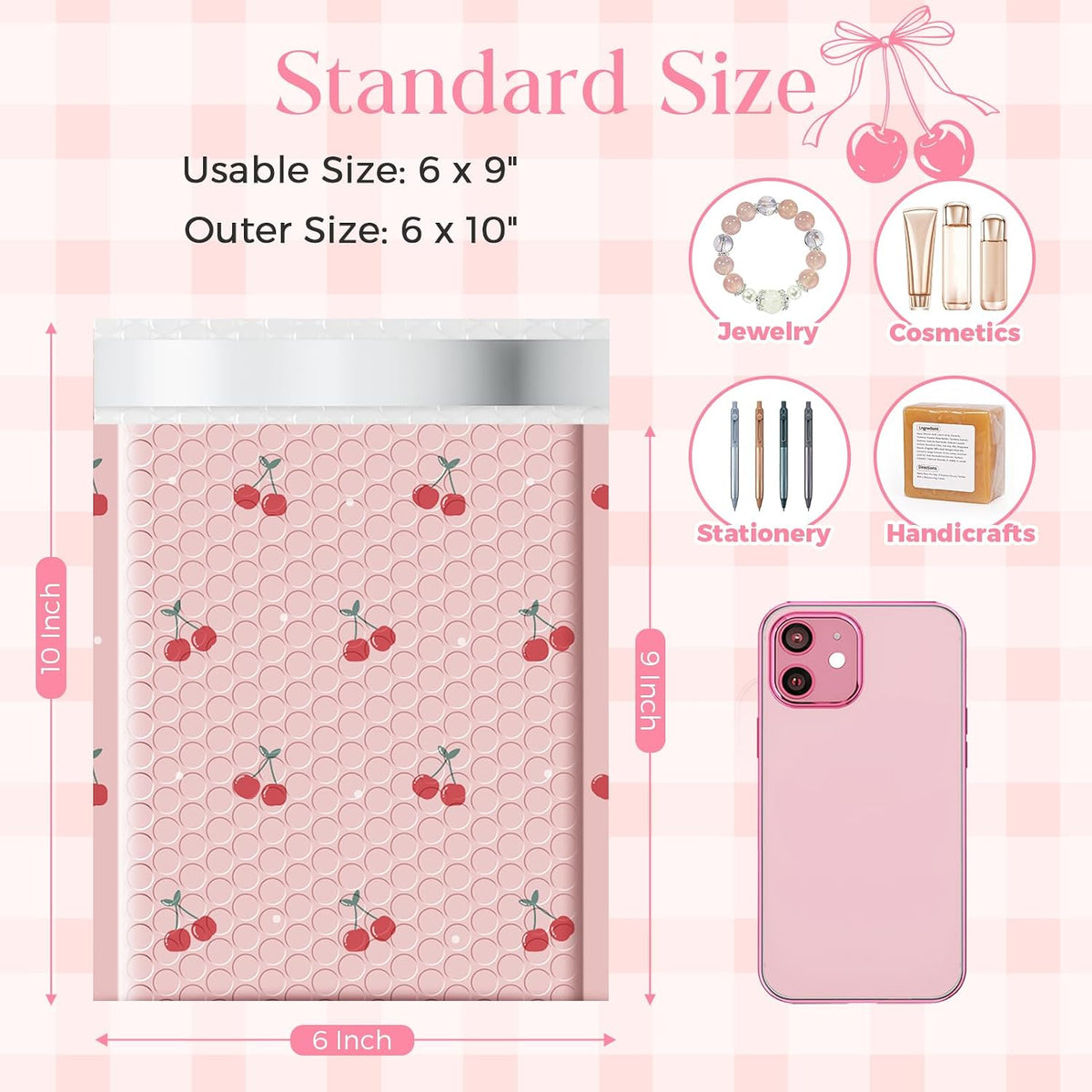 Cute Bubble Mailers 6x10 Inch 100 Pack Cherry Pink Padded Mailers