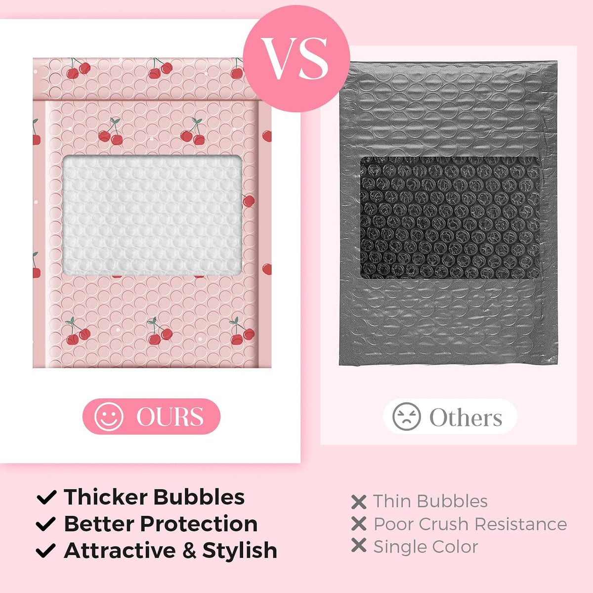 Cute Bubble Mailers 6x10 Inch 100 Pack Cherry Pink Padded Mailers