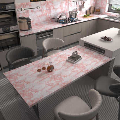 BAYYA Extra Wide Marble Contact Paper Granite Peel and Stick Wallpaper Pink Glossy 48x197 inch Countertop Contact Paper for Kitchen Bathroom Self-Adhesive Waterproof Decorative Film Marble Vinyl Wrap