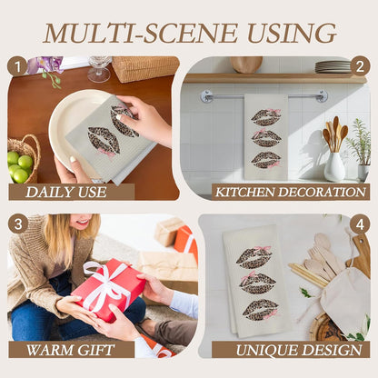 Coquette Pink Bow Leopard Lip Print Bathroom Hand Towels, Trendy Girly Cheetah Print Lips Decorative Hand Towels for Bathroom Washroom Restroom Powder Room, 16x24 Inch