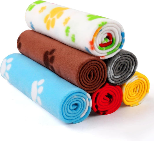 LINENLUX Cute Dog Blanket for Small Medium Dogs 6-Pack Soft Stretchy Fleece Blankets for Pet Cat Puppy Warm Wrinkle-Resistant Throw for Couch Bed Outdoor Mix 31x24 inch (Pack of 6)