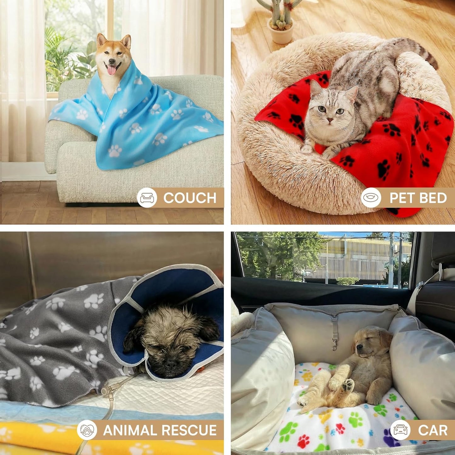 LINENLUX Cute Dog Blanket for Small Medium Dogs 6-Pack Soft Stretchy Fleece Blankets for Pet Cat Puppy Warm Wrinkle-Resistant Throw for Couch Bed Outdoor Mix 31x24 inch (Pack of 6)