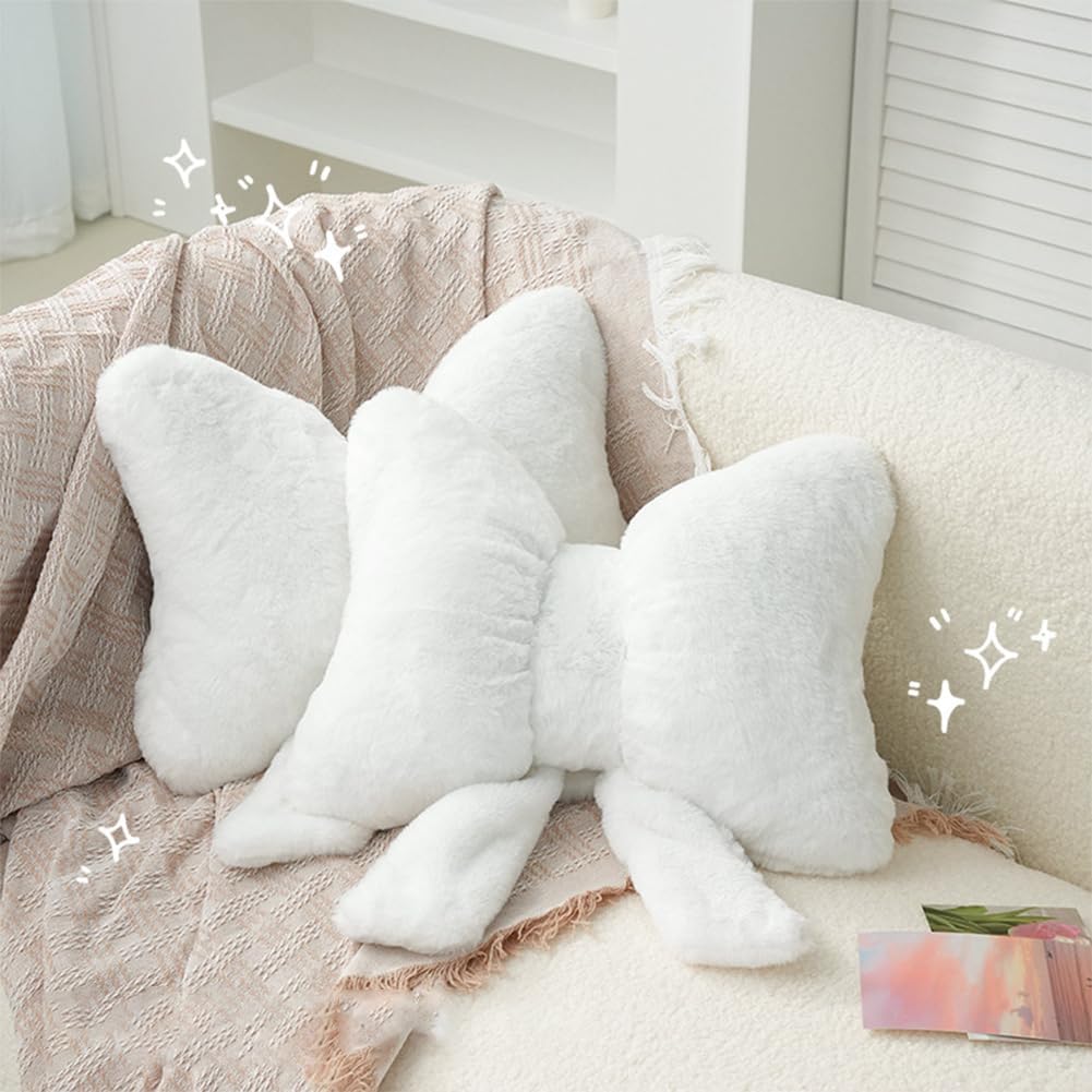 2 Pcs Coquette Bow Pillows Cute Bowknot Plush Pillow Coquette Home Decor Pink Bow Lumbar Pillow for Girls Loft Bed Decor Accessories
