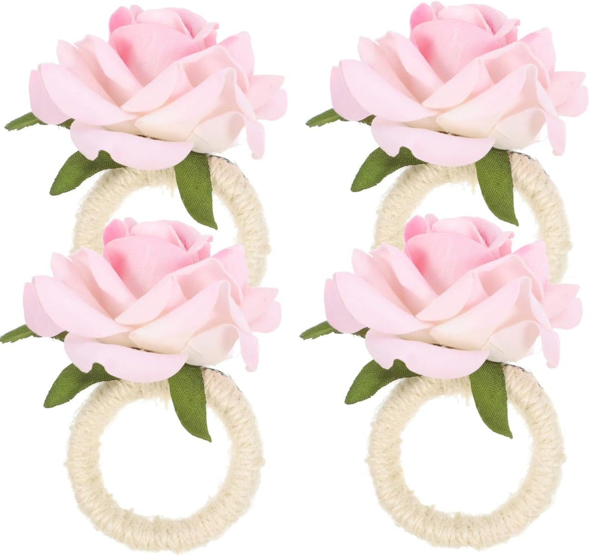 4Pcs Artificial Flower Napkin Rings Pink Rose Napkin Holders for Wedding Valentine's Day Party Table Decor Lightweight Tabletop Buckles
