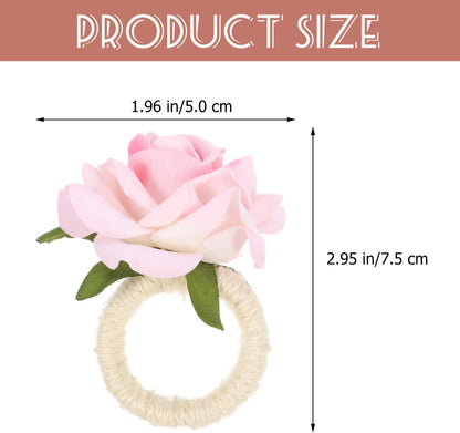 4Pcs Artificial Flower Napkin Rings Pink Rose Napkin Holders for Wedding Valentine's Day Party Table Decor Lightweight Tabletop Buckles