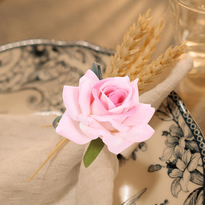 4Pcs Artificial Flower Napkin Rings Pink Rose Napkin Holders for Wedding Valentine's Day Party Table Decor Lightweight Tabletop Buckles