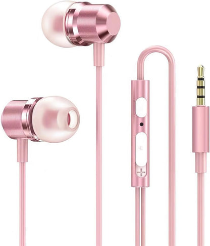 Rose Gold Earbuds, Girls Pink Earphones Wired with mic, Volume Control in Ear Headphones 3.5mm for Smartphones Mp3 Tablet Laptop