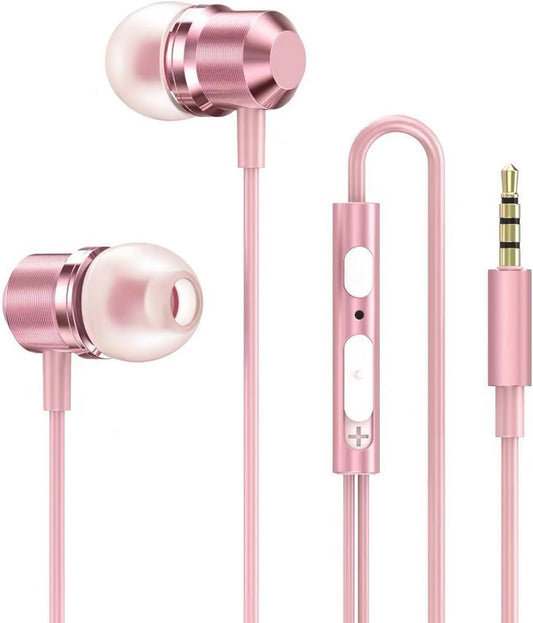 Rose Gold Earbuds, Girls Pink Earphones Wired with mic, Volume Control in Ear Headphones 3.5mm for Smartphones Mp3 Tablet Laptop